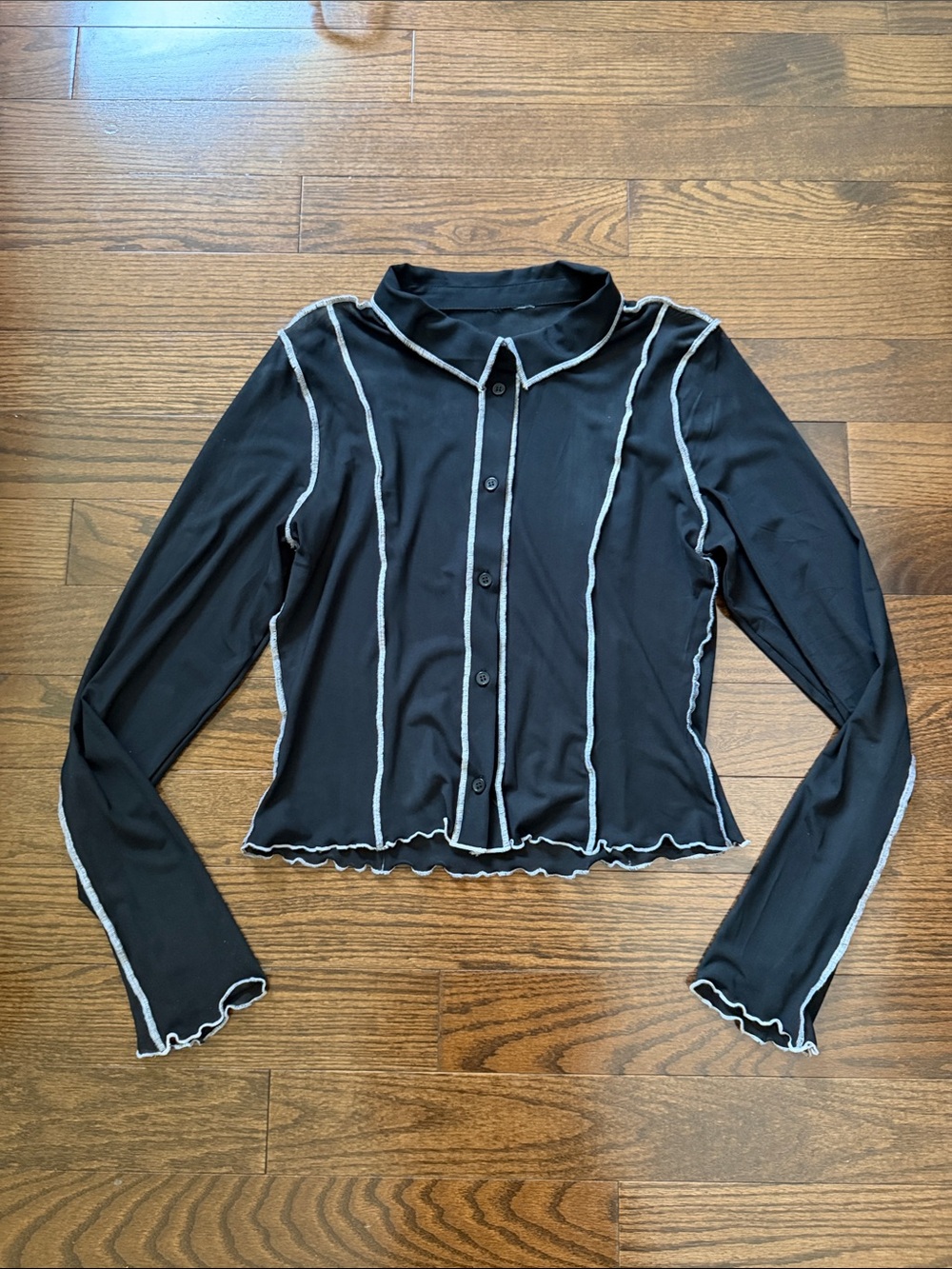 H&M Black Mesh Top with White Contrast Trim